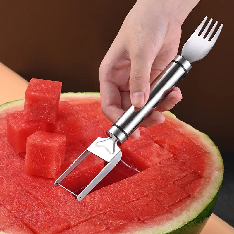 Vattenmelon Skärare i Rostfritt Stål 2-i-1 Skärare & Gaffel