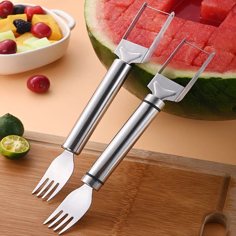 Vattenmelon Skärare i Rostfritt Stål 2-i-1 Skärare & Gaffel